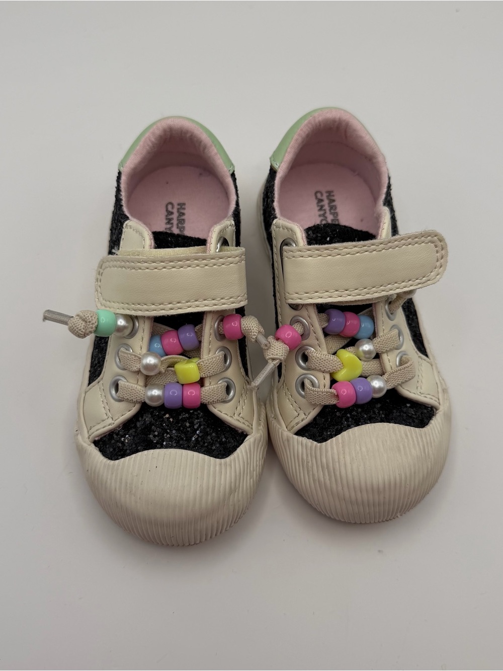 Harper Canyon Girls Black Glitter Beaded Sneakers Mary Jane Shoes Size 5